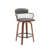 Wiz 26 inch Counter Stool Chair, Slatted, Gray Faux Leather, Walnut Brown B056P165604