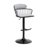 Nish 25-33 inch Adjustable Barstool Chair, Light Gray Fabric, Black Frame B056P165605