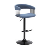 Arya Barstool Chair, 24-33 inch Adjustable Height, Light Blue Fabric, Black B056P165608