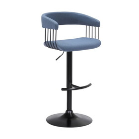 Arya Barstool Chair, 24-33 inch Adjustable Height, Light Blue Fabric, Black B056P165608