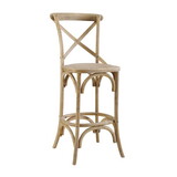 41 inch Farmhouse Wood Counter Stool, Curved x Shaped Back, Natural B056P165620