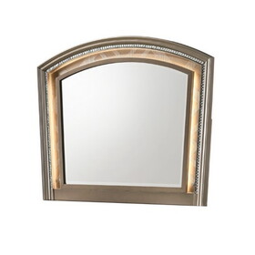 Transitional Wooden Arch Top Mirror with Molded Details, Champagne Gold B056P165622