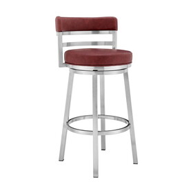 30 inch Leatherette Counter Height Barstool, Silver and Red B056P165625
