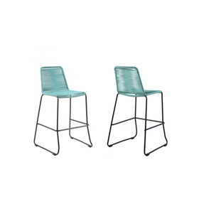 Outdoor Bar Stool with Fishbone Rope Weaving, Set of 2, Blue B056P165628