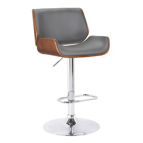 Curved Design Leatherette Barstool with Swivel Mechanism, Gray B056P166923