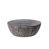 Arthur 36 inch Farmhouse Style Handcrafted Mango Wood Coffee Table, Round Drum Shape, Sandblasted Black B056P166942