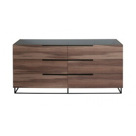 6 Drawer Wooden Dresser with Horizontal Metal Pulls, Brown B056P178876