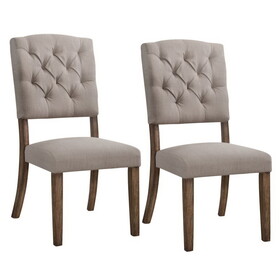 Dining Side Chair with Linen Tufted Back, Set of 2, Beige B056P198133
