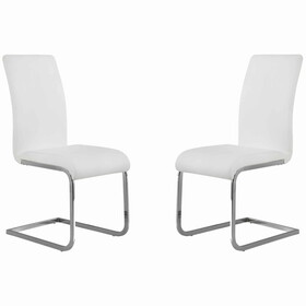 Metal Cantilever Base Leatherette Dining Chair, Set of 2, White and Silver B056P198136
