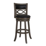 Curved Lattice Back Swivel Barstool with Leatherette Seat, Gray and Black B056P198148