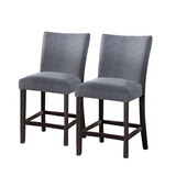 Fabric Counter Height Chairs with Curved Back, Set of 2, Blue and Brown B056P198156