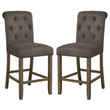 Counter Height Stool with Button Tufted Rolled Back, Set of 2, Gray B056P198165