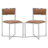 Eun 20 inch Vegan Faux Leather Dining Chair, Chrome Base, Set of 2, Brown B056P198170
