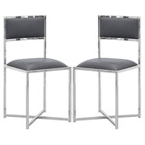 Eun 20 inch Faux Leather Dining Chair, Chrome Base, Set of 2, Dark Gray B056P198171