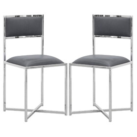 Eun 20 inch Faux Leather Dining Chair, Chrome Base, Set of 2, Dark Gray B056P198171