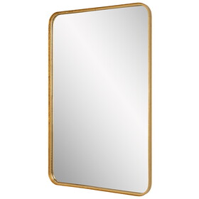 38 inch Wood Wall Mirror, Metal Frame, Rounded Corners, Gold B056P198175