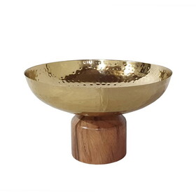 Roe 10 inch Medium Acacia Wood Table Bowl, Steel, Decorative, Gold, Brown B056P198183