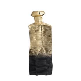 Kaya 16 inch Classic Accent Metal Vase, Square Body, Narrow Top, Gold Black B056P198186
