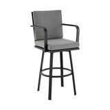 Faye 30 inch Modern Patio Barstool, Black Aluminum Frame, Gray Cushions B056P198187