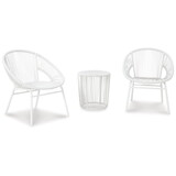 Hely 3 Piece Outdoor Table and Chairs Set, White All Weather Resin Wicker B056P198188