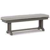 Vrai 54 inch Outdoor Bench, Gray Wood Frame, Trestle Base, Cushioned Seat B056P198193