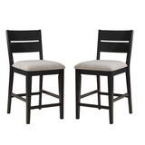 24 inch Counter Height Chair, Set of 2, Seat Cushions, Gray Fabric, Black B056P198194