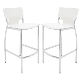Illa 26 inch Counter Height Chair, Set of 2, Chrome Base, Vegan Leather, White B056P198201