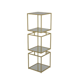 Joy 41 inch Plant Stand Shelves, Mirrored Box Shape, 3 Tier, Gold Metal B056P198204