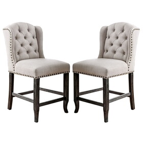 Wooden Counter Height Wingback Chair, Ivory and Black - Set of 2 B056P198208