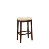 Wooden Bar Stool with Faux Leather Upholstery, Cream and Brown B056P198212