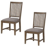 Wooden Chair with Fabric Upholstered Seat and Slat Style Back, Set of 2, Oak Brown and Gray B056P198213