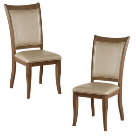 Dining Chair, Vegan Faux Leather with x Design, Set of 2, Beige B056P204231