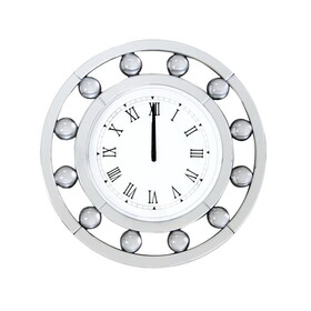 Mirrored Round Shape Wooden Wall Clock, White B056P204237