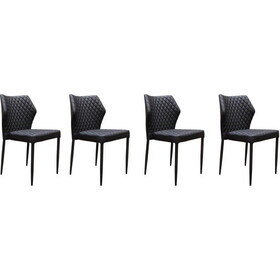 Diamond Tufted Leatherette Dining Chair with Metal Legs, Black, Set of Four B056P204240