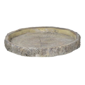 Decorative Round Shape Cemented Log Plate, Gray B056P204241