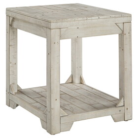 Farmhouse Style Wooden End Table with Plank Design Open Shelf, White B056P204247