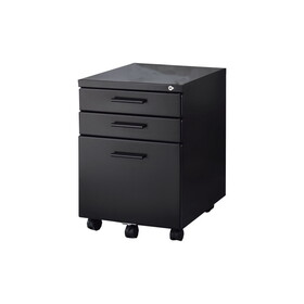 Contemporary Style File Cabinet with Lock System and Caster Support, Black B056P204248