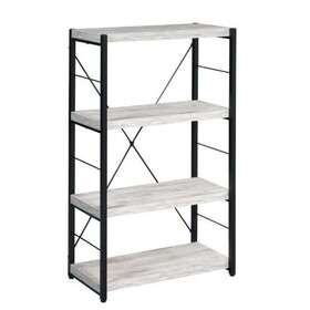 Industrial Bookshelf with 4 Shelves and Open Metal Frame, White and Black B056P204250