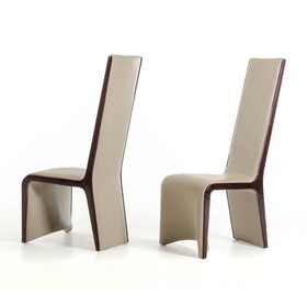 Wood Dining Chair, Long Tilted Back, Set of 2, Ebony Brown, Taupe Gray B056P204251