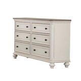 6 Drawer Wooden Dresser with Distressed Detail, Antique White and Brown B056P204262