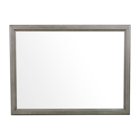 Wooden Square Mirror with Molded Details and Dual Texture, Gray B056P204263