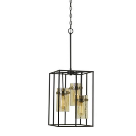 Rectangular Open Cage Design Pendant with Cylindrical Glass Shade, Black B056P204266