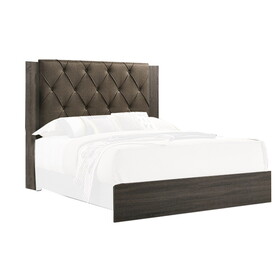 Wooden Queen Bed with Button Tufted Upholstered Headboard, Gray and Brown B056P204270