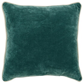 Square Fabric Throw Pillow with Solid Color and Piped Edges, Teal Green B056P204271