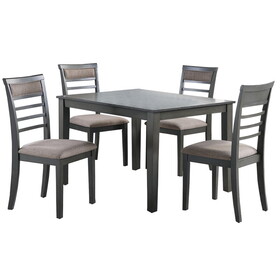 5 Piece Wooden Dining Table and Horizontal Slatted Back Chairs,Antique Gray B056P204274