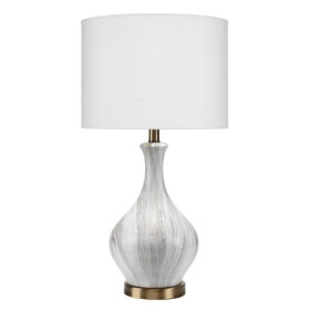 Table Lamp with Gourd Shaped Ceramic Body, White and Brass B056P204280