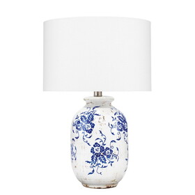 Table Lamp with Floral Pattern Ceramic Vase Base, White B056P204281