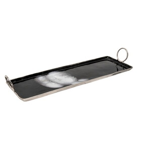 Tray with Metal and Ring Handles, Black and Silver B056P204298