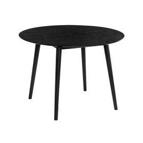 Round Dining Table with Wood and Tapered Legs, Black B056P204301