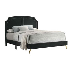 Lily Platform King Upholstered Bed, Padded Headboard, Black, Gold B056P204306